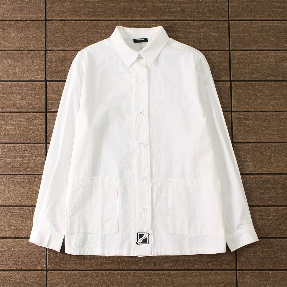 We11 Done Square Print Long Sleeve Shirt in White